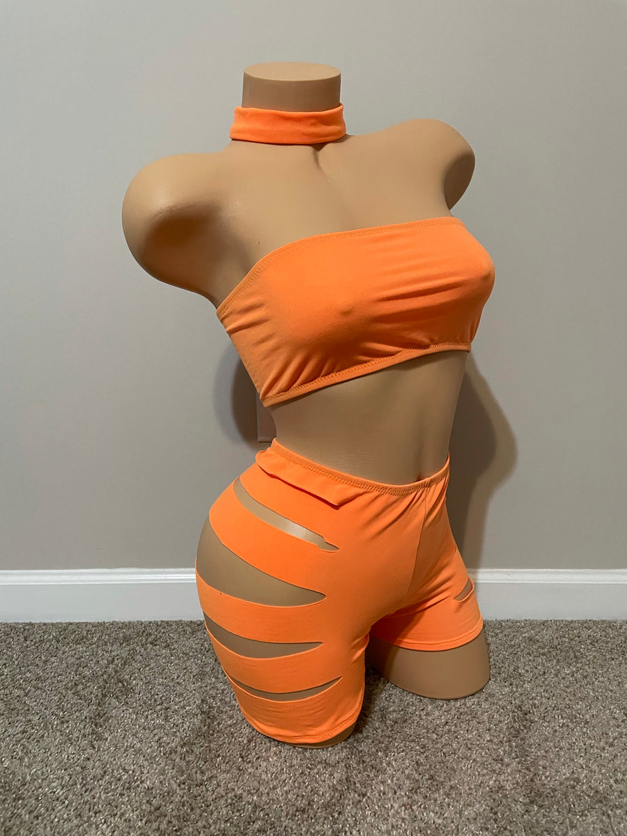 Orange Cut up Shorts Outfit