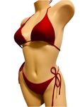 Dark Red Side Tie Two piece String Bikini Swimwear