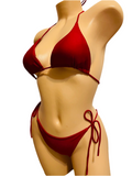 Dark Red Side Tie Two piece String Bikini Swimwear