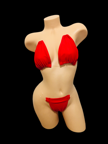 Bright Red Clear String Two Piece Bikini