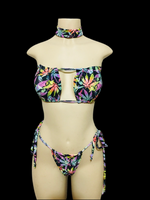 Black Multicolored Cropped Two Piece Bikini Outfit