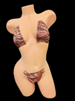 Brown Gold Tiger Print String Bikini Outfit