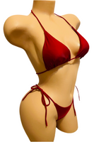 Dark Red Side Tie Two piece String Bikini Swimwear