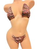 Brown Gold Tiger Print String Bikini Outfit