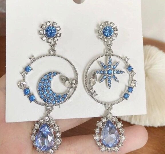 Fashion Jewelry Moon Star Rhinestone Drop Earrings For Women Girls Crystal Jewelry