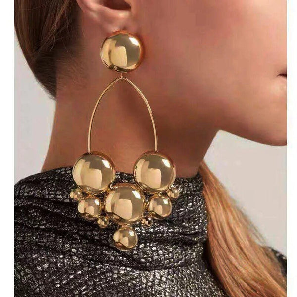 New Baroque style metal ball geometry fashion exaggerated long earrings. Female, Girl Jewelry, Holiday, Birthday Gifts