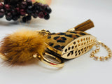 Leopard Leather Keychain Tassel, Handbag Keychain, Women Bag Charm, Fashion Keyring, Car Keychain Ring, Fur Ball Gift, Jewelry, Key Holder