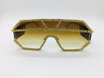 Gold Brown Gradient Rhinestone Sunglasses, Fashion Sunshades, Women Sunglasses, Unisex frames, Oversized Lenses, Trendy Sunnies,