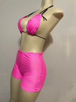 Neon Pink Custom Made Two Piece Exotic Dancewear for Strippers String Bikini Shorts Dance Costume for Gogo Dancer