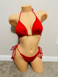 Red Custom Made Two Piece Bra Thong Embellished Swimwear Bikini Swimsuit for Woman. Beach wear handmade Swimsuits