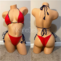 Red Custom Made Two Piece Side Tie String Bikini Exotic Dancewear Stripper Outfits Pole Dancers Rave Exoticwear Designer Dance Costume