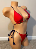 Red Custom Made Two Piece Side Tie String Bikini Exotic Dancewear Stripper Outfits Pole Dancers Rave Exoticwear Designer Dance Costume