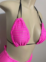 Neon Pink Custom Made Two Piece Exotic Dancewear for Strippers String Bikini Shorts Dance Costume for Gogo Dancer