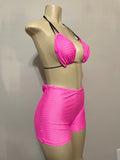 Neon Pink Custom Made Two Piece Exotic Dancewear for Strippers String Bikini Shorts Dance Costume for Gogo Dancer