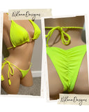 Neon Yellow Custom Two Piece Side Tie String Bikini Exotic Dancewear Stripper Outfit GoGo Club Pole Dancers Rave Exoticwear Dance Costume